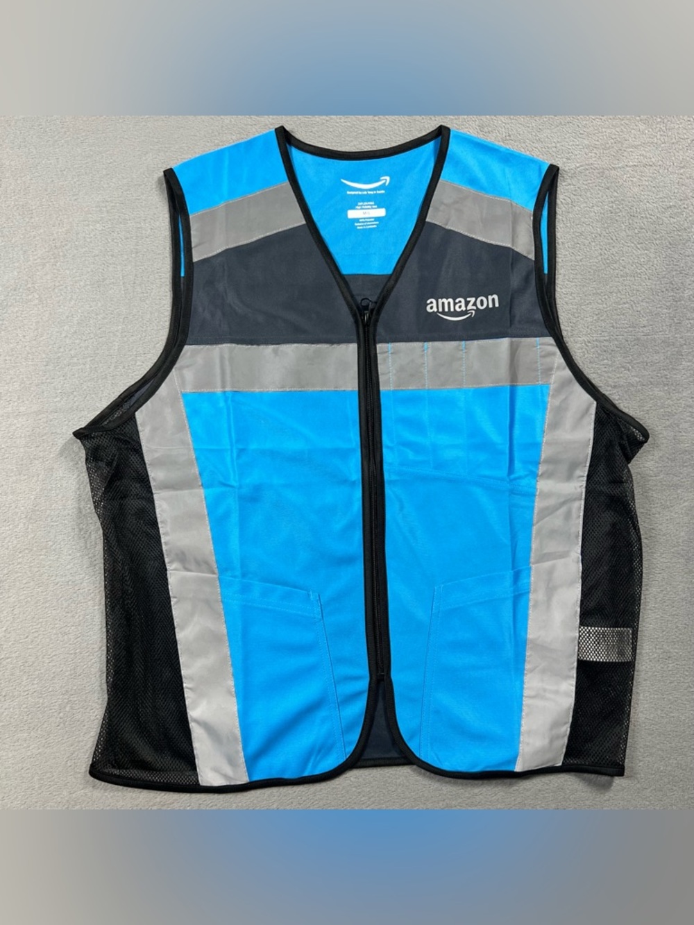 Amazon Vest Mens M\L Blue High Visibility Safety Employees Uniform Delivery